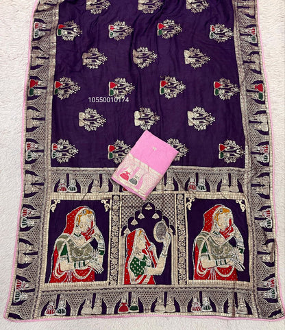 Karwa Chouth Special Dola Silk Saree with Hand Dyeing & Zarkhan Work – New Launch