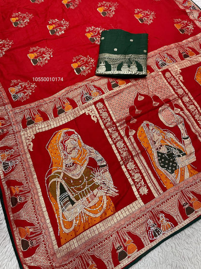 Karwa Chouth Special Dola Silk Saree with Hand Dyeing & Zarkhan Work – New Launch