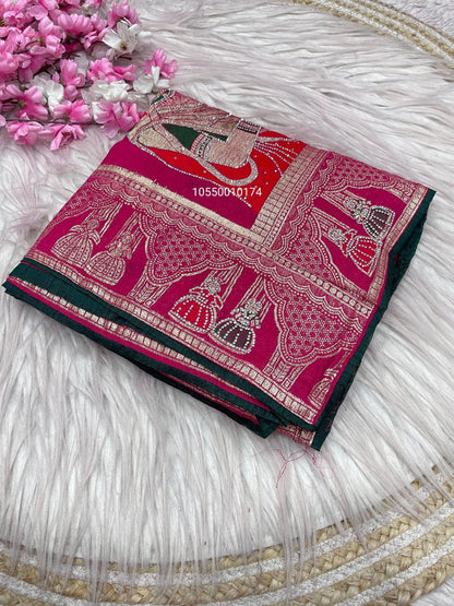Karwa Chouth Special Dola Silk Saree with Hand Dyeing & Zarkhan Work – New Launch