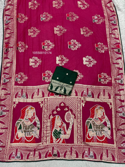 Karwa Chouth Special Dola Silk Saree with Hand Dyeing & Zarkhan Work – New Launch