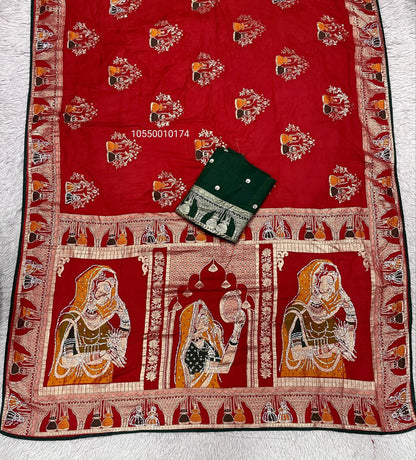 Karwa Chouth Special Dola Silk Saree with Hand Dyeing & Zarkhan Work – New Launch