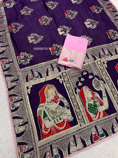 Karwa Chouth Special Dola Silk Saree with Hand Dyeing & Zarkhan Work – New Launch