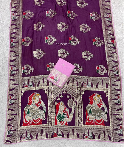 Karwa Chouth Special Dola Silk Saree with Hand Dyeing & Zarkhan Work – New Launch