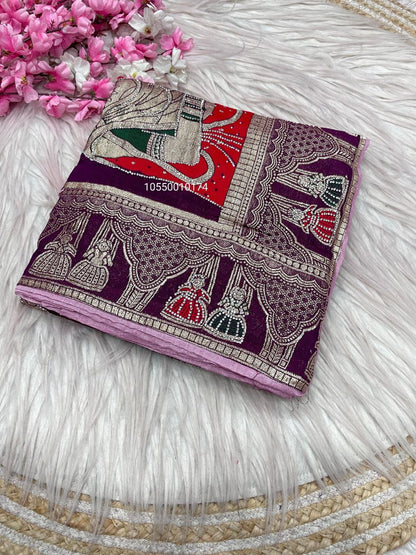 Karwa Chouth Special Dola Silk Saree with Hand Dyeing & Zarkhan Work – New Launch