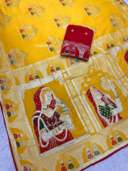 Karwa Chouth Special Dola Silk Saree with Hand Dyeing & Zarkhan Work – New Launch