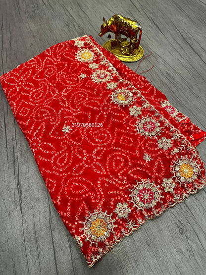 Karwa Chouth Special Red Saree in Dola & Georgette Fabric – New Launch