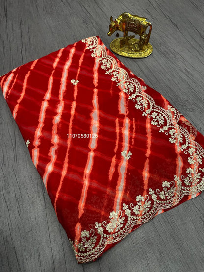 Karwa Chouth Special Red Saree in Dola & Georgette Fabric – New Launch