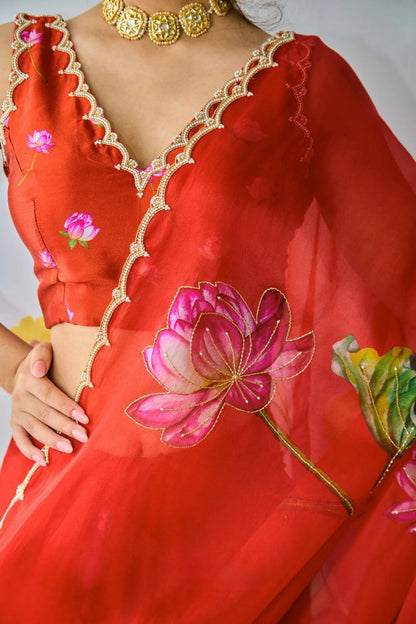 Super Hit Soft Tabi Organza Saree – Celebrity Style Handwork with Cut Dana & Moti Border