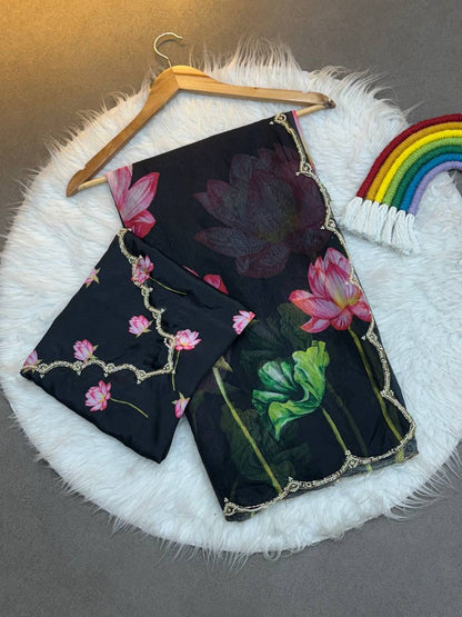 Super Hit Soft Tabi Organza Saree – Celebrity Style Handwork with Cut Dana & Moti Border