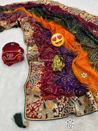 Karwachauth Special Heavy Georgette Bandhej Saree with Gotta Patti & Thread Work