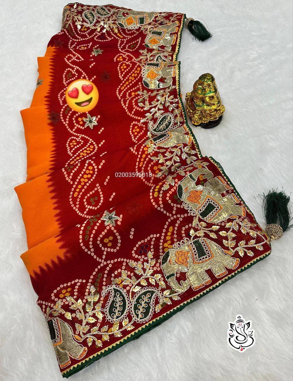 Karwachauth Special Heavy Georgette Bandhej Saree with Gotta Patti & Thread Work