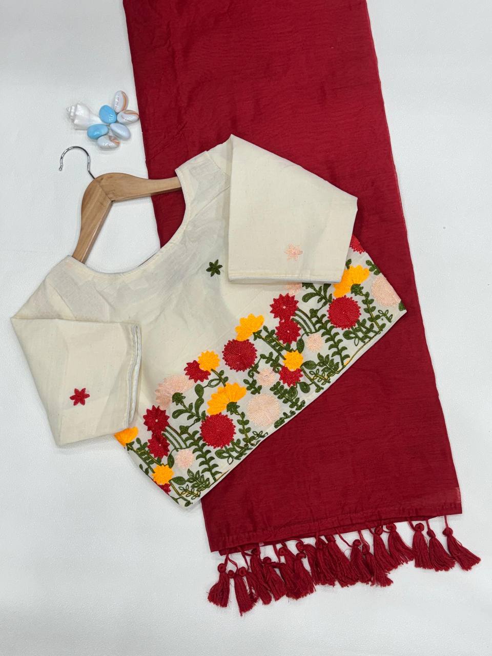 Handloom Chanderi Cotton Saree with Heavy Kora Embroidered Blouse