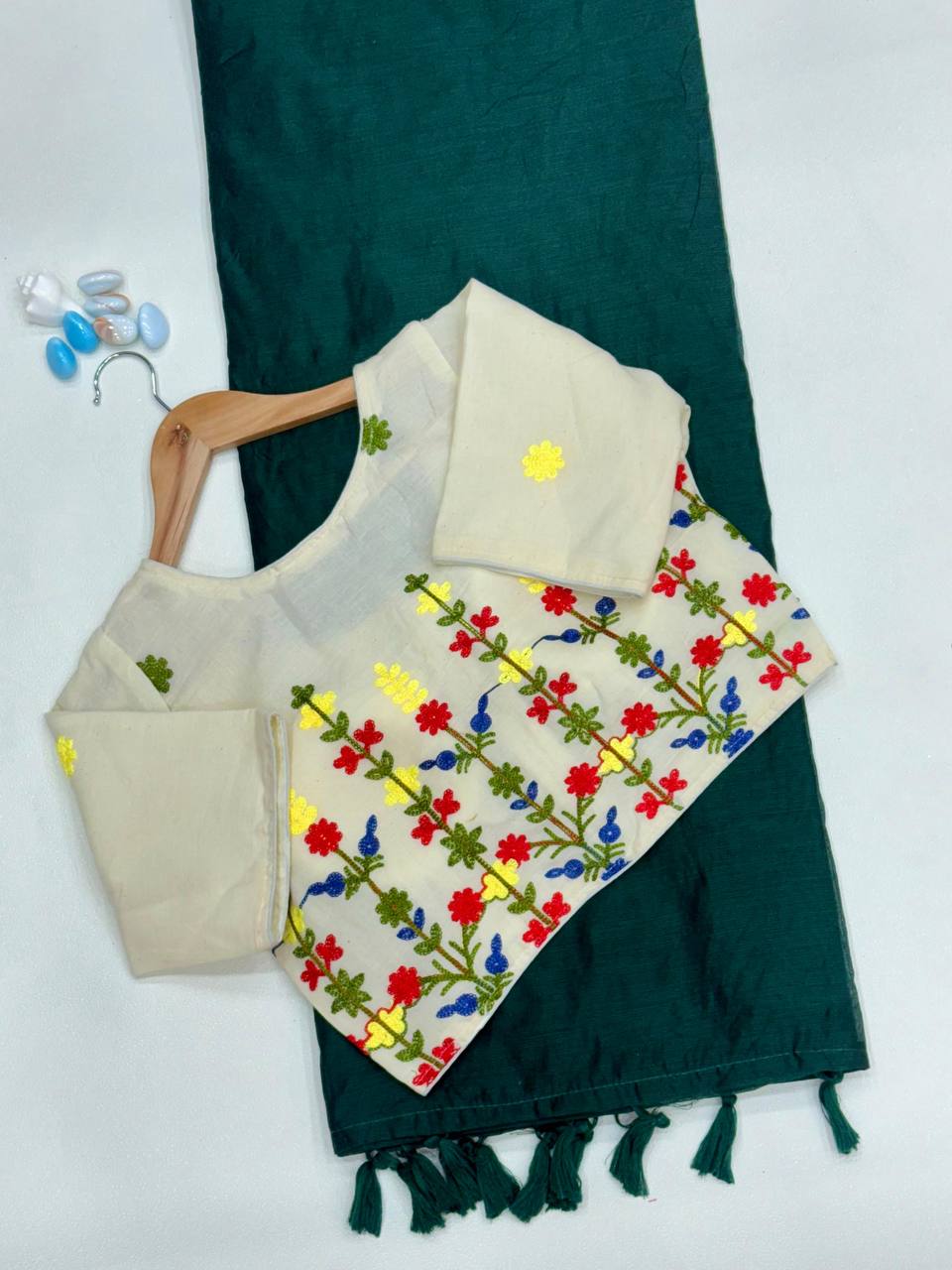 Handloom Chanderi Cotton Saree with Heavy Kora Embroidered Blouse