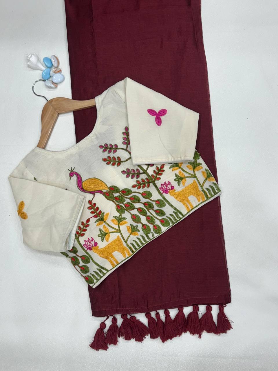 Handloom Chanderi Cotton Saree with Heavy Kora Embroidered Blouse