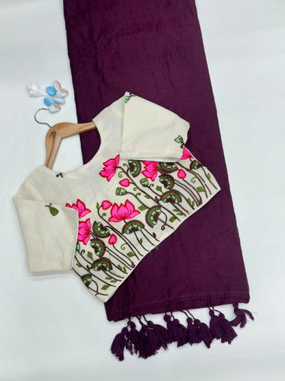 Handloom Chanderi Cotton Saree with Heavy Kora Embroidered Blouse