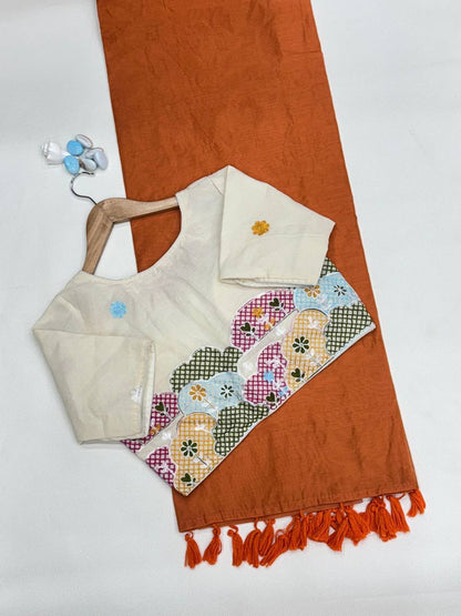 Handloom Chanderi Cotton Saree with Heavy Kora Embroidered Blouse