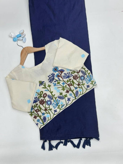 Handloom Chanderi Cotton Saree with Heavy Kora Embroidered Blouse