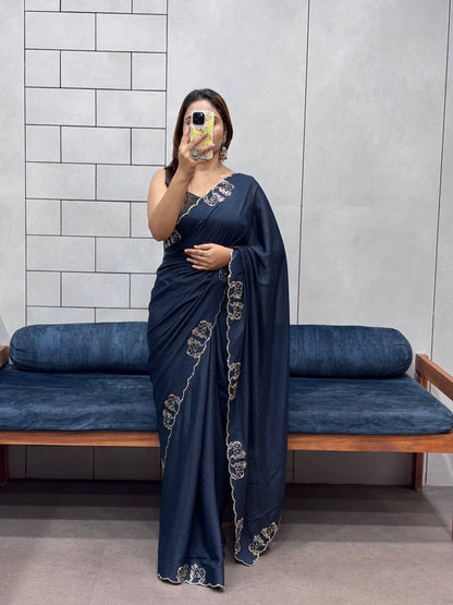 Royal Two Tone Chocolate Saree | Diamond Cut Work Saree