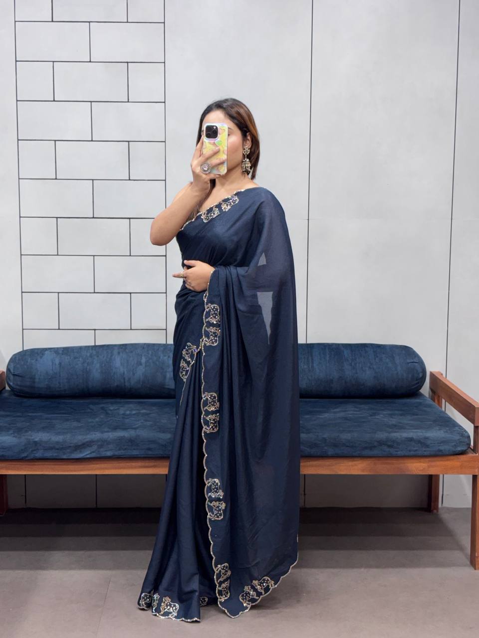 ROYAL LOVING  DOUBLE COW  DIAMOND  CUT WORK SAREE