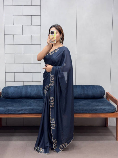 ROYAL LOVING  DOUBLE COW  DIAMOND  CUT WORK SAREE