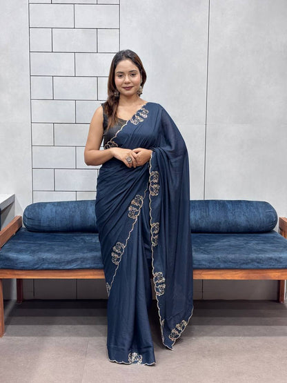 ROYAL LOVING  DOUBLE COW  DIAMOND  CUT WORK SAREE