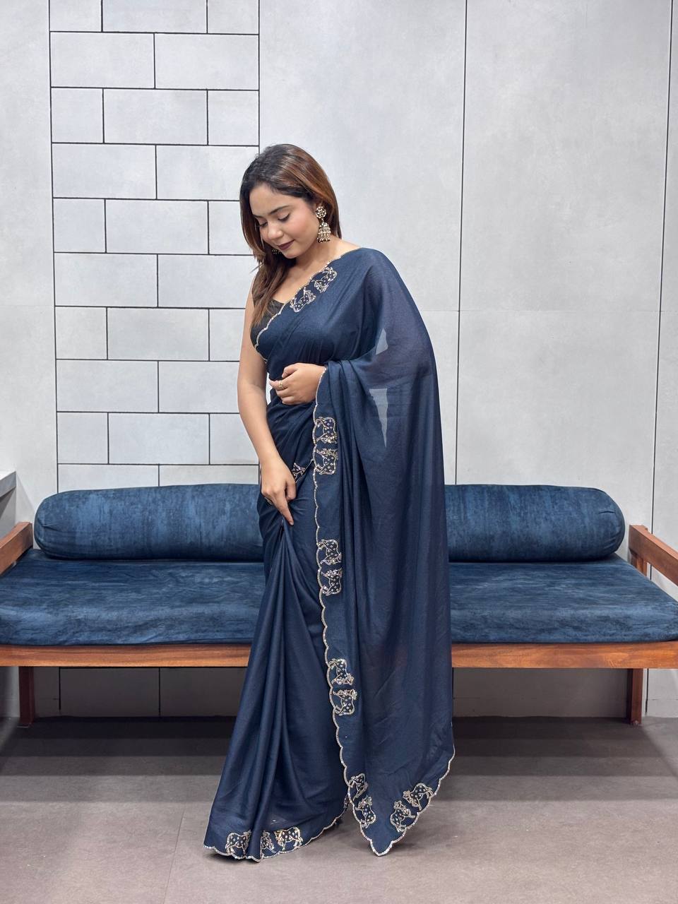 ROYAL LOVING  DOUBLE COW  DIAMOND  CUT WORK SAREE