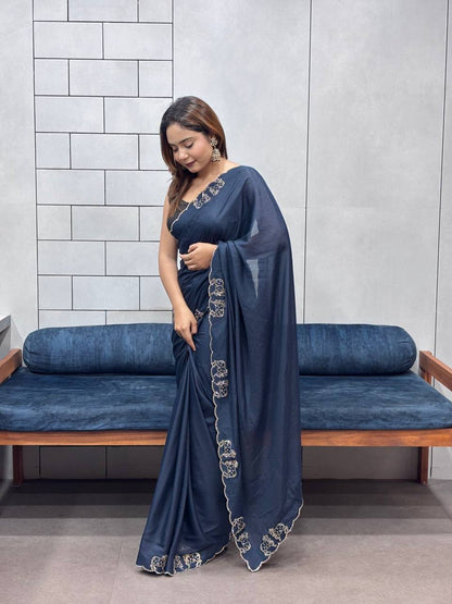 ROYAL LOVING  DOUBLE COW  DIAMOND  CUT WORK SAREE