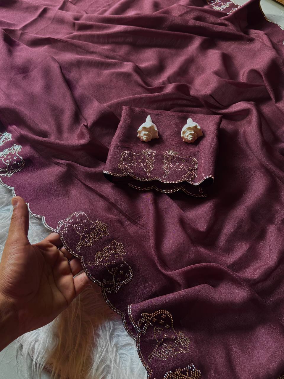 ROYAL LOVING  DOUBLE COW  DIAMOND  CUT WORK SAREE