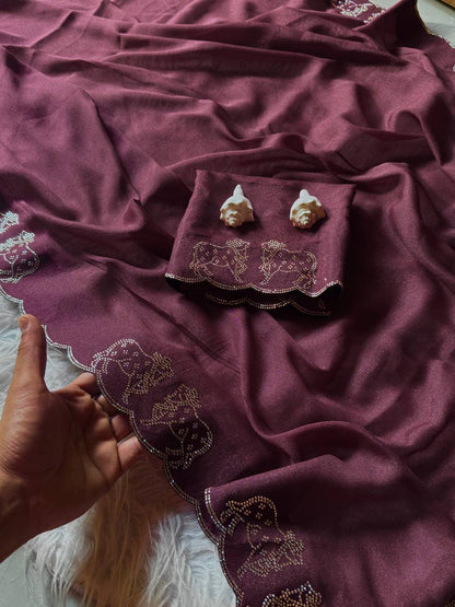 Royal Two Tone Chocolate Saree | Diamond Cut Work Saree