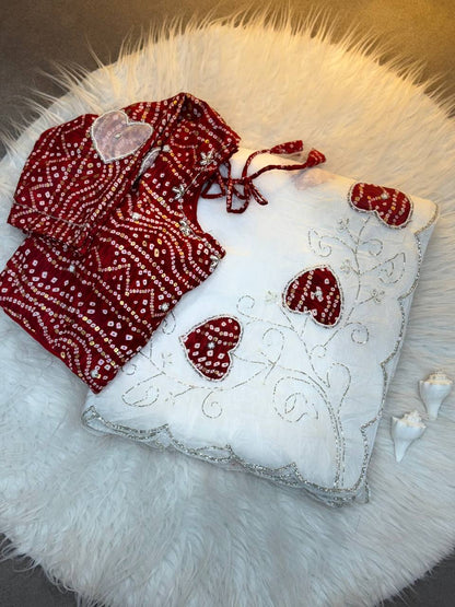 Super Hit Bandhej Handwork Saree – Gold Crush Two Tone Fabric with Cut Dana Work