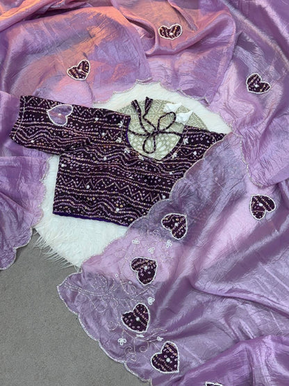 Super Hit Bandhej Handwork Saree – Gold Crush Two Tone Fabric with Cut Dana Work