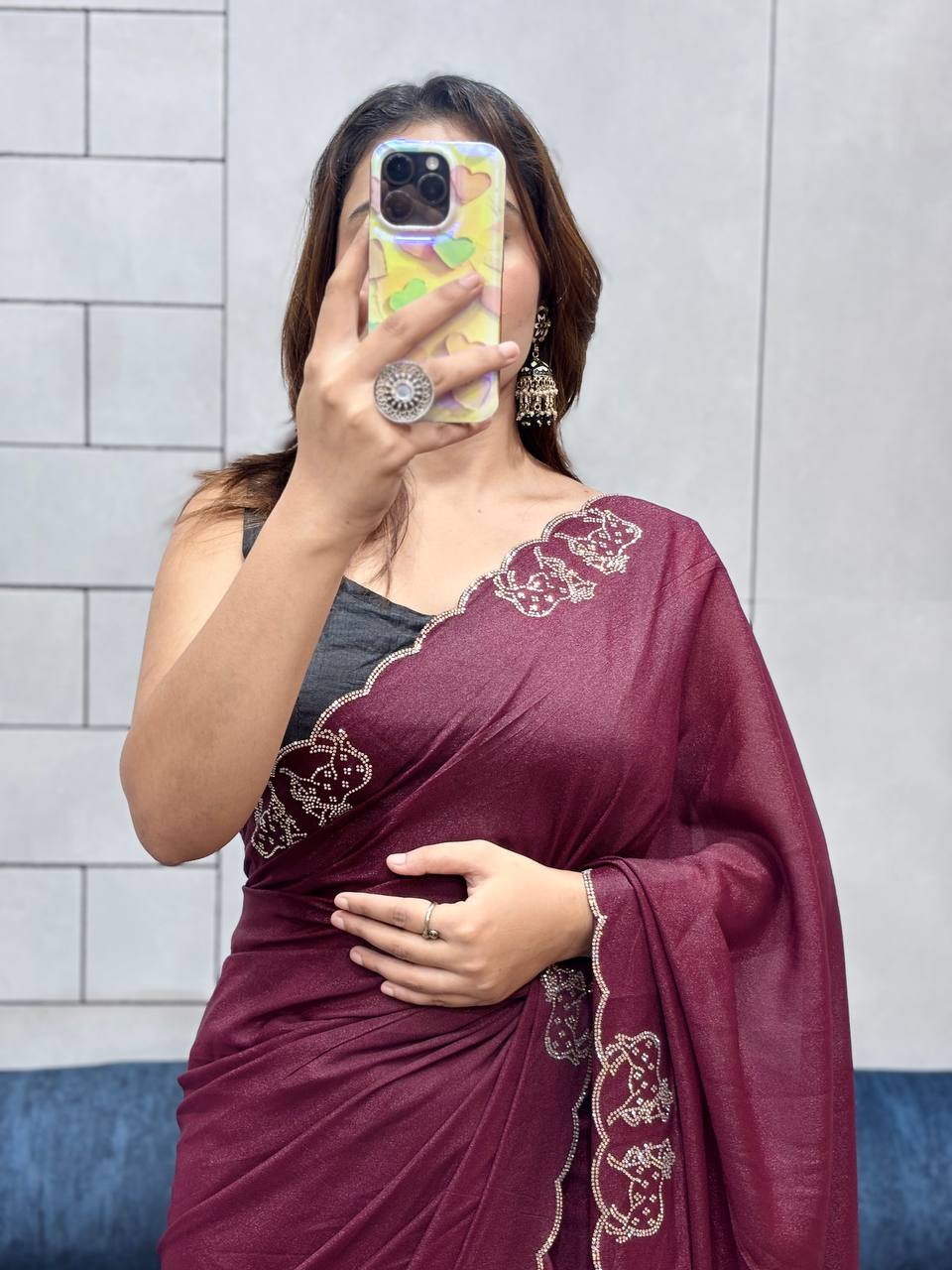 ROYAL LOVING  DOUBLE COW  DIAMOND  CUT WORK SAREE