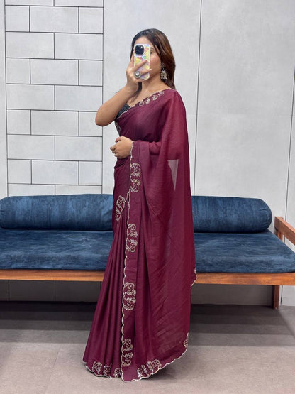 ROYAL LOVING  DOUBLE COW  DIAMOND  CUT WORK SAREE