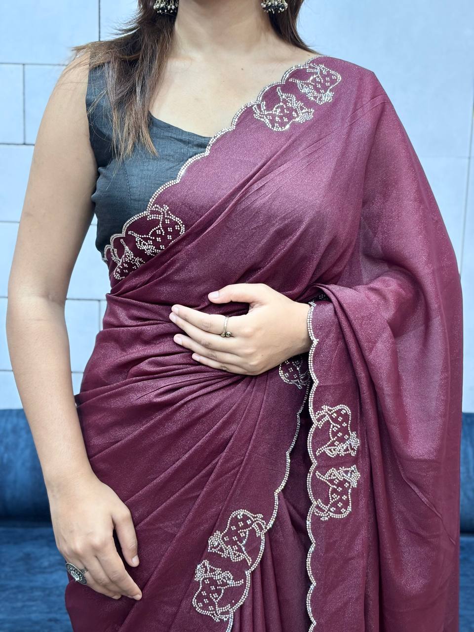 ROYAL LOVING  DOUBLE COW  DIAMOND  CUT WORK SAREE