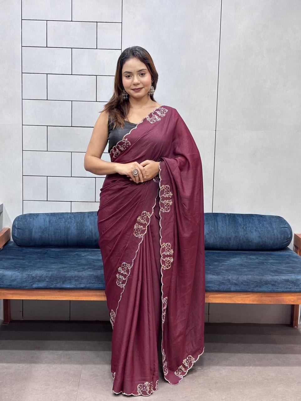 ROYAL LOVING  DOUBLE COW  DIAMOND  CUT WORK SAREE