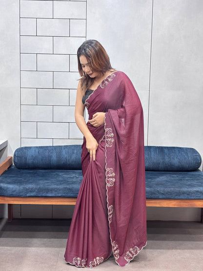 ROYAL LOVING  DOUBLE COW  DIAMOND  CUT WORK SAREE