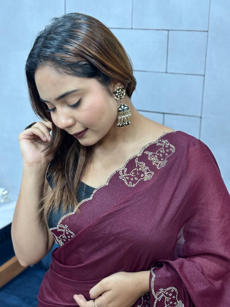 ROYAL LOVING  DOUBLE COW  DIAMOND  CUT WORK SAREE