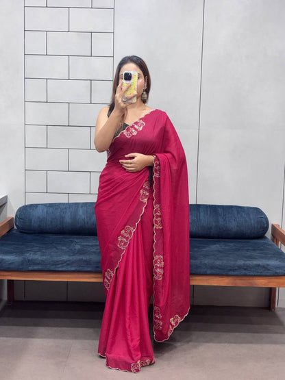 ROYAL LOVING  DOUBLE COW  DIAMOND  CUT WORK SAREE