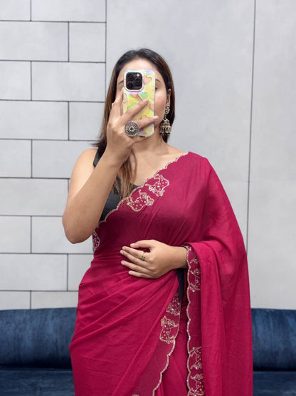 ROYAL LOVING  DOUBLE COW  DIAMOND  CUT WORK SAREE