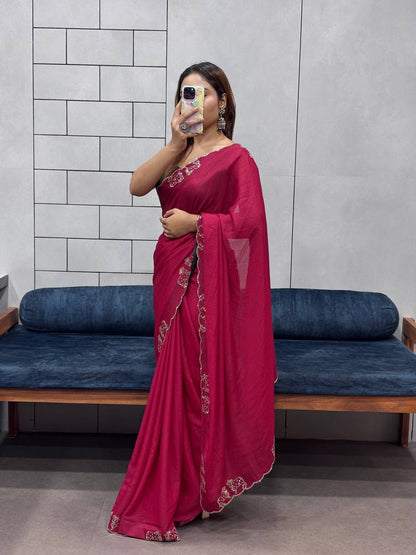 ROYAL LOVING  DOUBLE COW  DIAMOND  CUT WORK SAREE