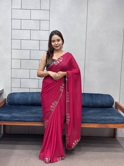 ROYAL LOVING  DOUBLE COW  DIAMOND  CUT WORK SAREE