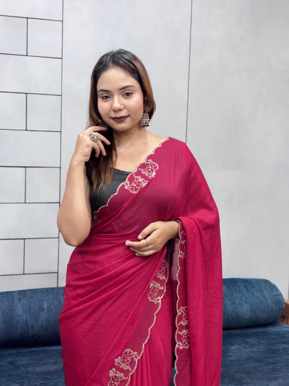 ROYAL LOVING  DOUBLE COW  DIAMOND  CUT WORK SAREE