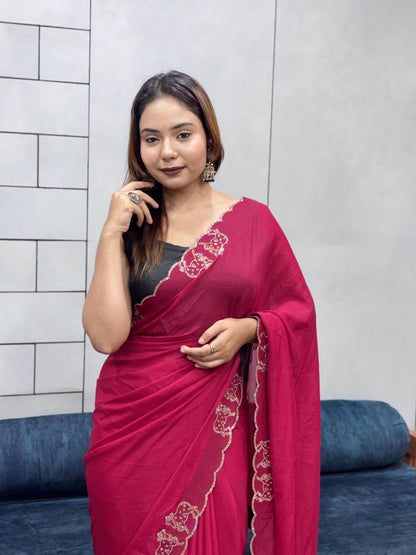 ROYAL LOVING  DOUBLE COW  DIAMOND  CUT WORK SAREE