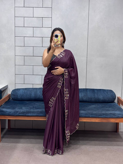 ROYAL LOVING  DOUBLE COW  DIAMOND  CUT WORK SAREE