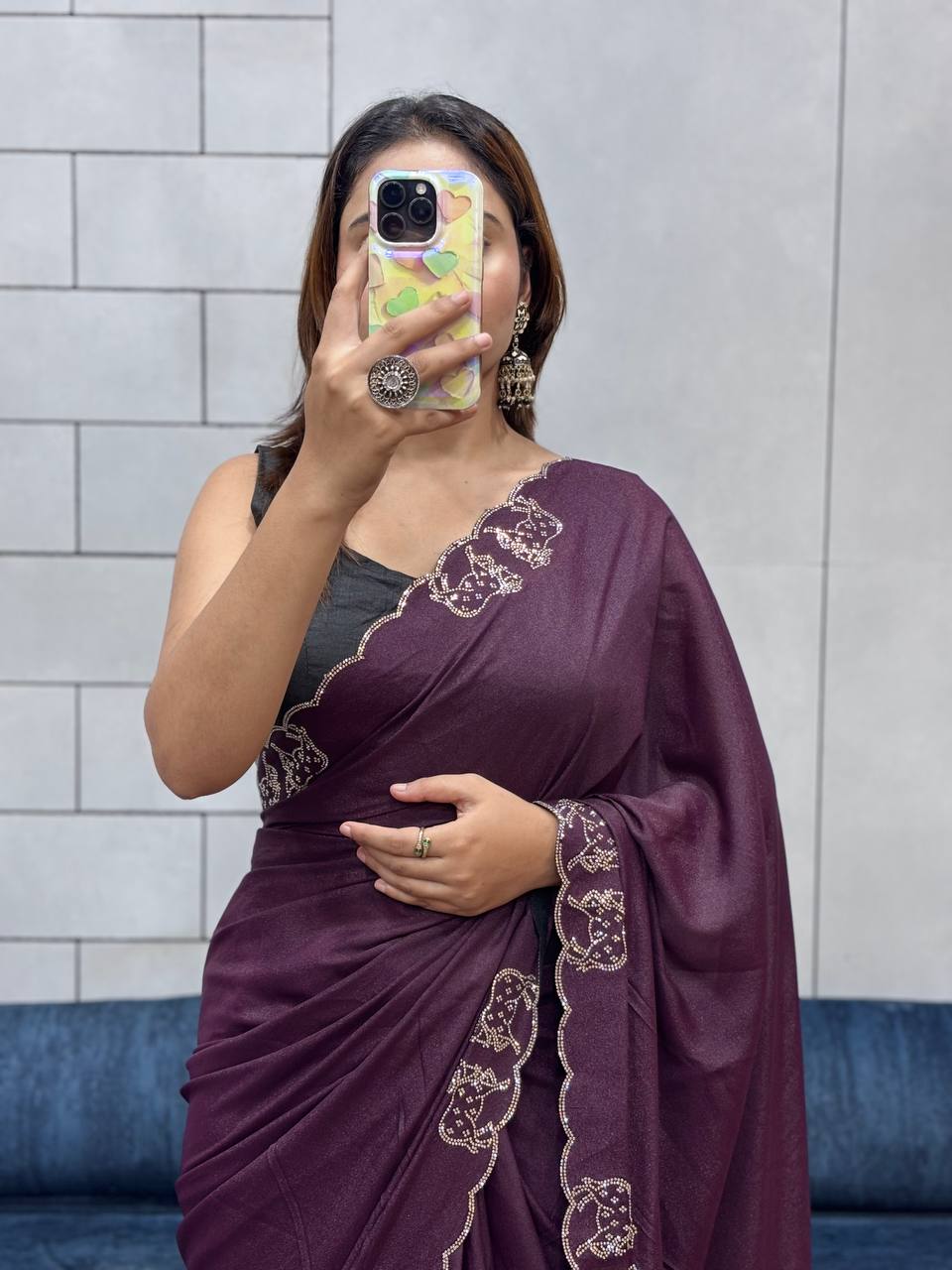 Royal Two Tone Chocolate Saree | Diamond Cut Work Saree