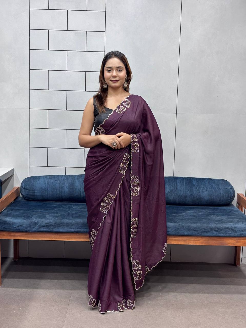 ROYAL LOVING  DOUBLE COW  DIAMOND  CUT WORK SAREE