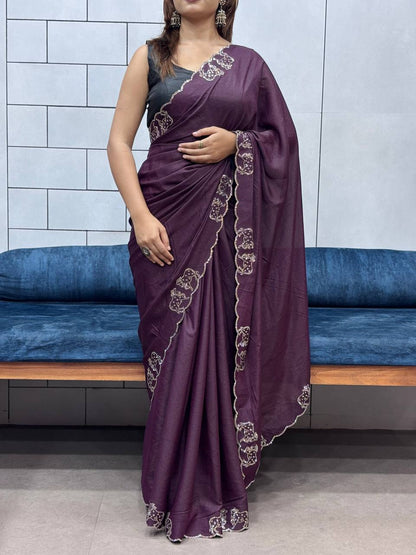 ROYAL LOVING  DOUBLE COW  DIAMOND  CUT WORK SAREE