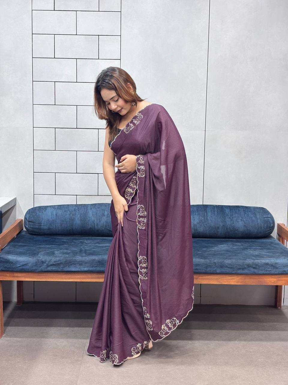 ROYAL LOVING  DOUBLE COW  DIAMOND  CUT WORK SAREE