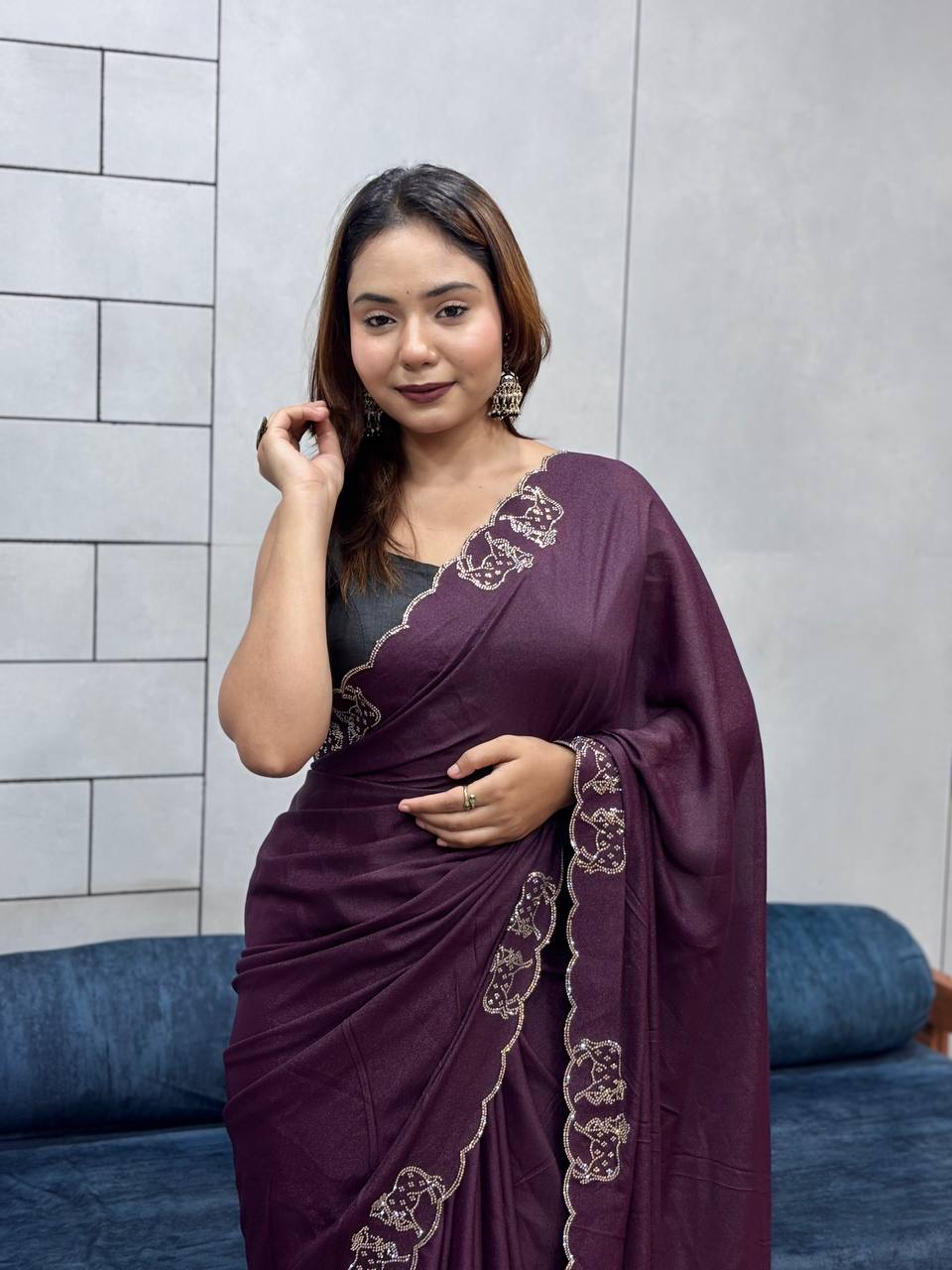 ROYAL LOVING  DOUBLE COW  DIAMOND  CUT WORK SAREE