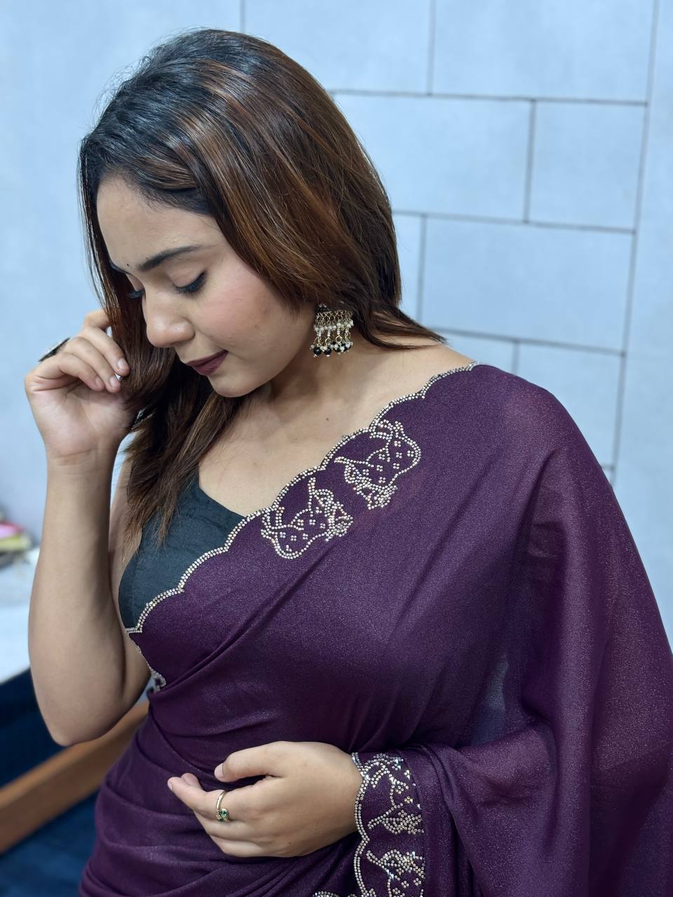 ROYAL LOVING  DOUBLE COW  DIAMOND  CUT WORK SAREE